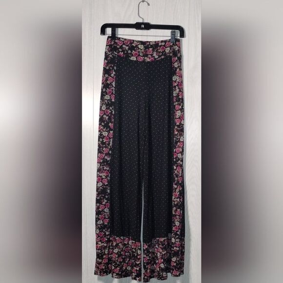 Farm Rio De Janairo Black and Pink Wide Leg Pants - Picture 1 of 4